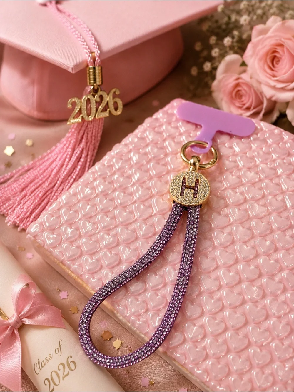 Sparkling Purple 'H' Initial Keychain Charm